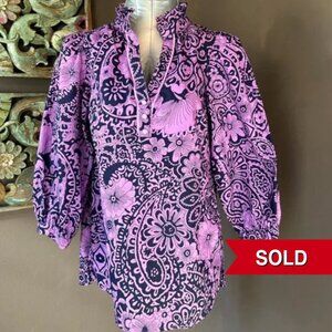 UMGEE  Eggplant & Navy Paisley Top - size S - NWT